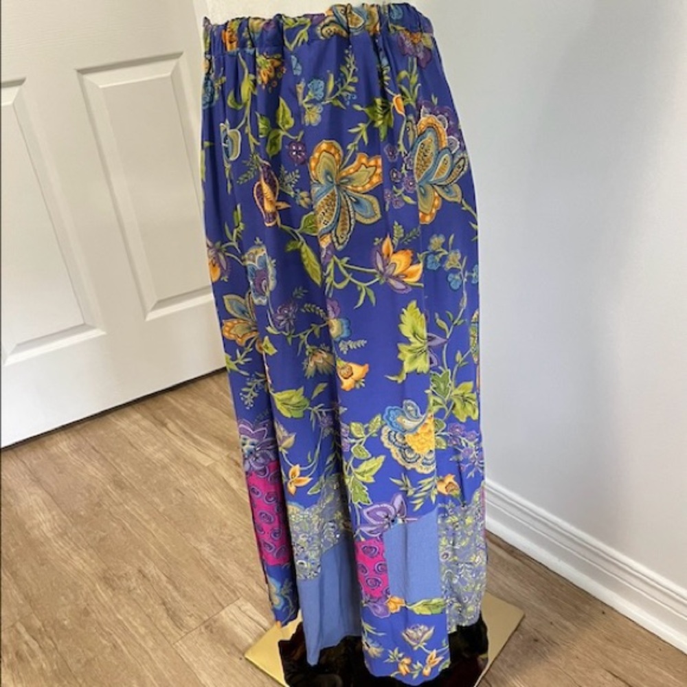Vintage 90’s Royal Blue Floral + Paisley Patchwork Boho Midi Skirt - Picture 10 of 16